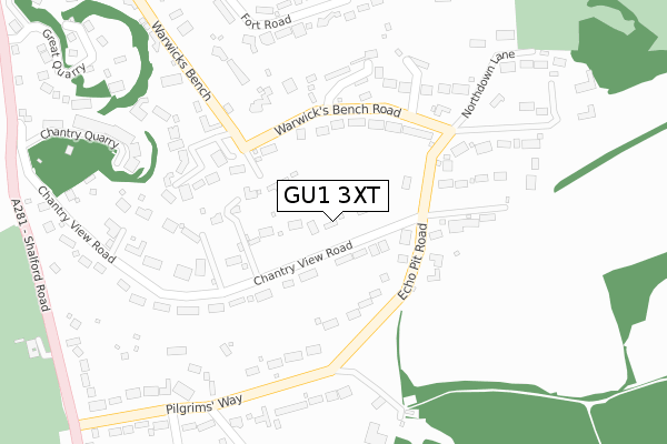 GU1 3XT map - large scale - OS Open Zoomstack (Ordnance Survey)