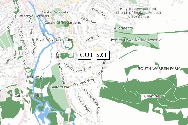 GU1 3XT map - small scale - OS Open Zoomstack (Ordnance Survey)