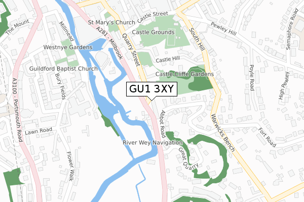 GU1 3XY map - large scale - OS Open Zoomstack (Ordnance Survey)