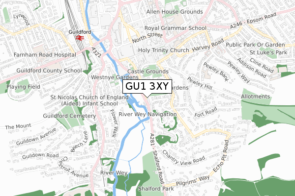 GU1 3XY map - small scale - OS Open Zoomstack (Ordnance Survey)