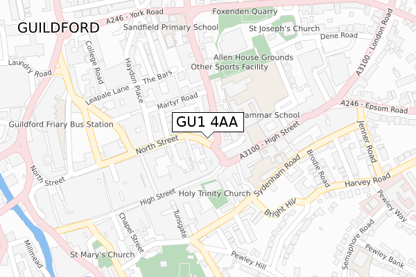 GU1 4AA map - large scale - OS Open Zoomstack (Ordnance Survey)