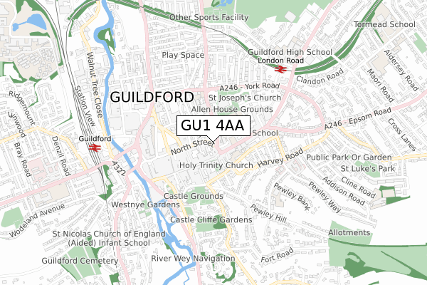 GU1 4AA map - small scale - OS Open Zoomstack (Ordnance Survey)