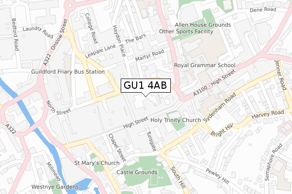 GU1 4AB map - large scale - OS Open Zoomstack (Ordnance Survey)