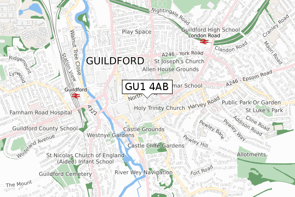 GU1 4AB map - small scale - OS Open Zoomstack (Ordnance Survey)