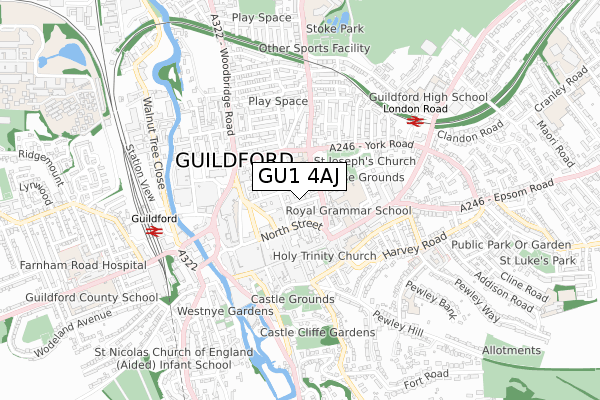 GU1 4AJ map - small scale - OS Open Zoomstack (Ordnance Survey)