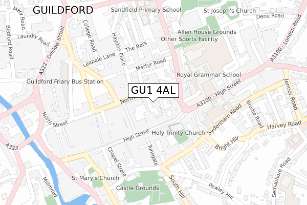 GU1 4AL map - large scale - OS Open Zoomstack (Ordnance Survey)