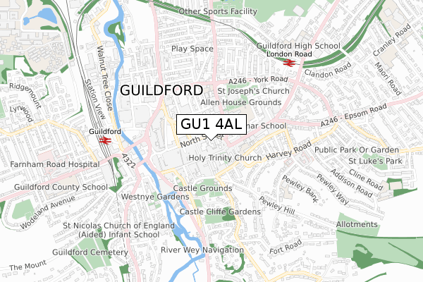 GU1 4AL map - small scale - OS Open Zoomstack (Ordnance Survey)