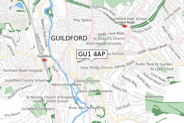 GU1 4AP map - small scale - OS Open Zoomstack (Ordnance Survey)