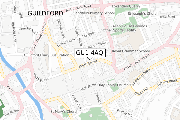 GU1 4AQ map - large scale - OS Open Zoomstack (Ordnance Survey)