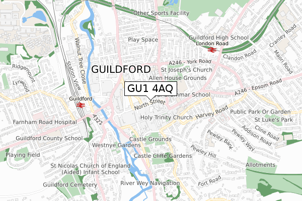 GU1 4AQ map - small scale - OS Open Zoomstack (Ordnance Survey)