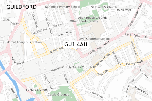 GU1 4AU map - large scale - OS Open Zoomstack (Ordnance Survey)