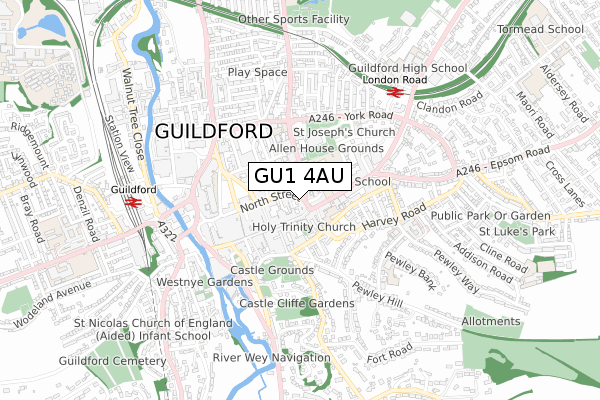 GU1 4AU map - small scale - OS Open Zoomstack (Ordnance Survey)