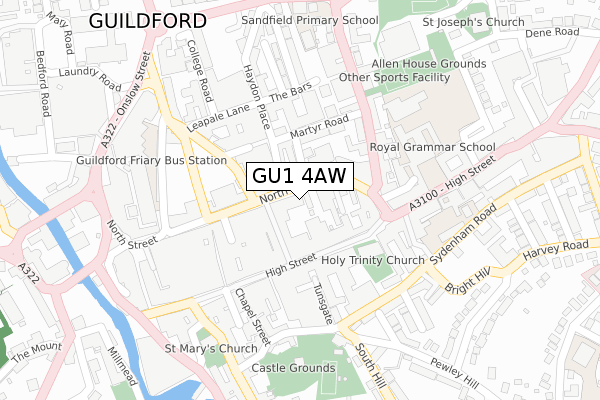 GU1 4AW map - large scale - OS Open Zoomstack (Ordnance Survey)