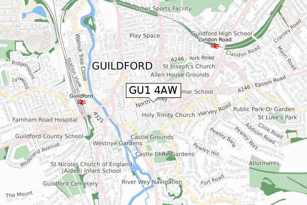 GU1 4AW map - small scale - OS Open Zoomstack (Ordnance Survey)