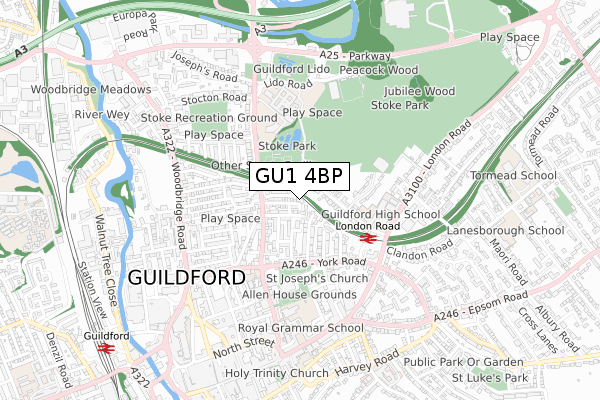 GU1 4BP map - small scale - OS Open Zoomstack (Ordnance Survey)