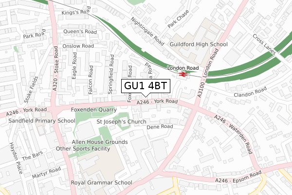 GU1 4BT map - large scale - OS Open Zoomstack (Ordnance Survey)