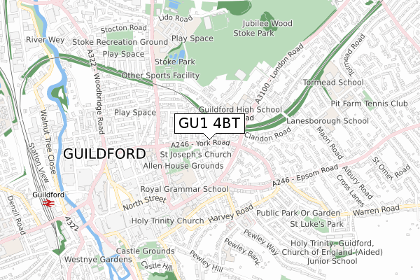 GU1 4BT map - small scale - OS Open Zoomstack (Ordnance Survey)