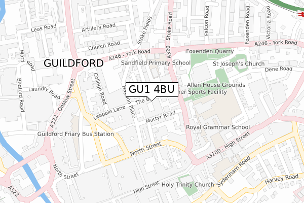 GU1 4BU map - large scale - OS Open Zoomstack (Ordnance Survey)