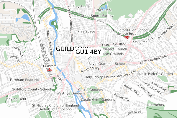 GU1 4BY map - small scale - OS Open Zoomstack (Ordnance Survey)