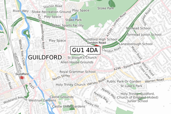 GU1 4DA map - small scale - OS Open Zoomstack (Ordnance Survey)