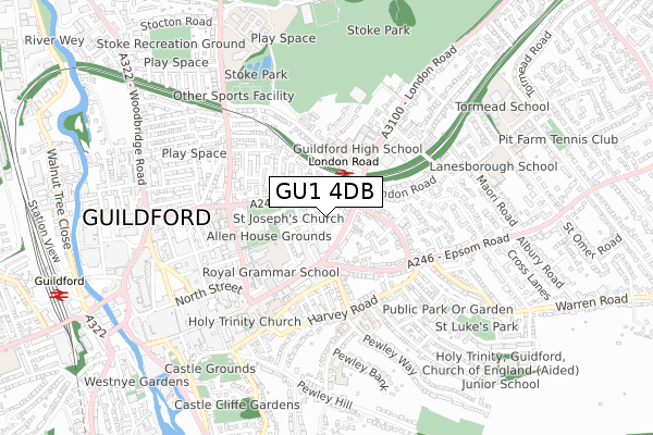 GU1 4DB map - small scale - OS Open Zoomstack (Ordnance Survey)