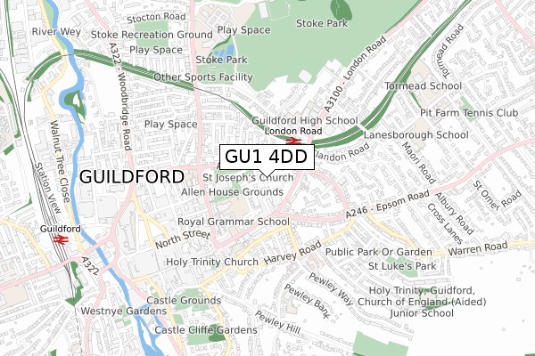 GU1 4DD map - small scale - OS Open Zoomstack (Ordnance Survey)