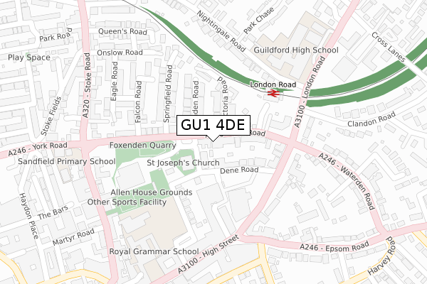 GU1 4DE map - large scale - OS Open Zoomstack (Ordnance Survey)