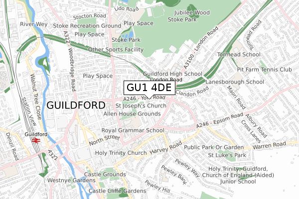 GU1 4DE map - small scale - OS Open Zoomstack (Ordnance Survey)