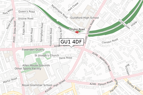 GU1 4DF map - large scale - OS Open Zoomstack (Ordnance Survey)