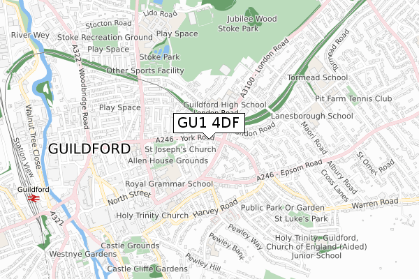 GU1 4DF map - small scale - OS Open Zoomstack (Ordnance Survey)