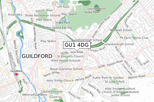 GU1 4DG map - small scale - OS Open Zoomstack (Ordnance Survey)