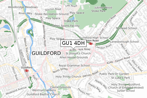 GU1 4DH map - small scale - OS Open Zoomstack (Ordnance Survey)