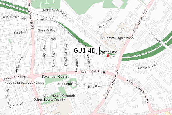 GU1 4DJ map - large scale - OS Open Zoomstack (Ordnance Survey)