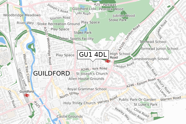 GU1 4DL map - small scale - OS Open Zoomstack (Ordnance Survey)