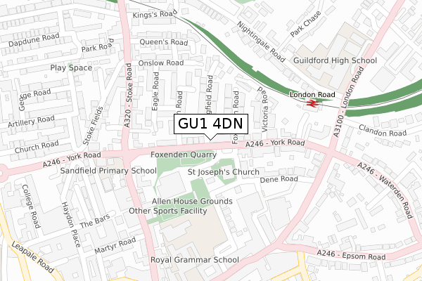 GU1 4DN map - large scale - OS Open Zoomstack (Ordnance Survey)