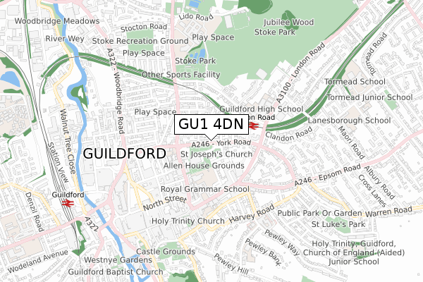 GU1 4DN map - small scale - OS Open Zoomstack (Ordnance Survey)