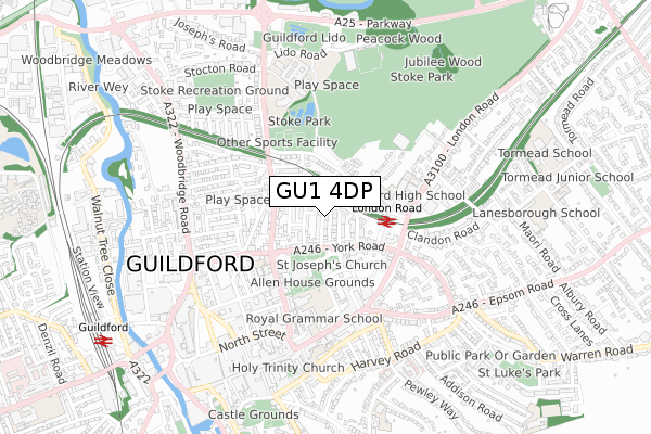 GU1 4DP map - small scale - OS Open Zoomstack (Ordnance Survey)