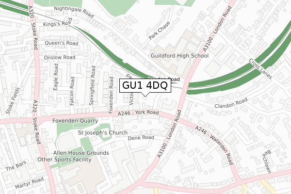 GU1 4DQ map - large scale - OS Open Zoomstack (Ordnance Survey)