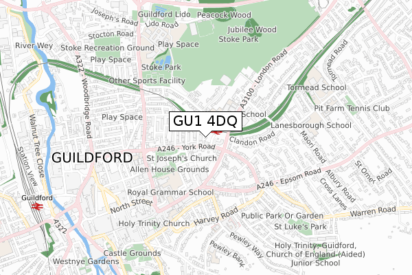 GU1 4DQ map - small scale - OS Open Zoomstack (Ordnance Survey)