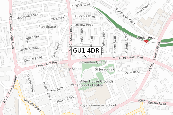 GU1 4DR map - large scale - OS Open Zoomstack (Ordnance Survey)