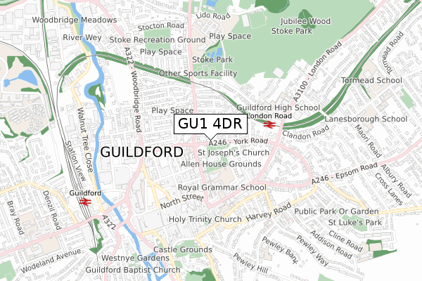 GU1 4DR map - small scale - OS Open Zoomstack (Ordnance Survey)