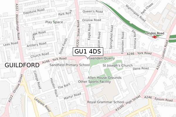 GU1 4DS map - large scale - OS Open Zoomstack (Ordnance Survey)