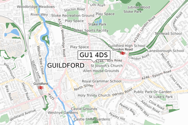 GU1 4DS map - small scale - OS Open Zoomstack (Ordnance Survey)