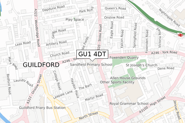 GU1 4DT map - large scale - OS Open Zoomstack (Ordnance Survey)