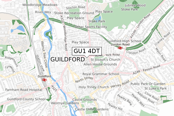 GU1 4DT map - small scale - OS Open Zoomstack (Ordnance Survey)