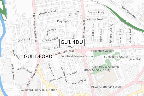 GU1 4DU map - large scale - OS Open Zoomstack (Ordnance Survey)