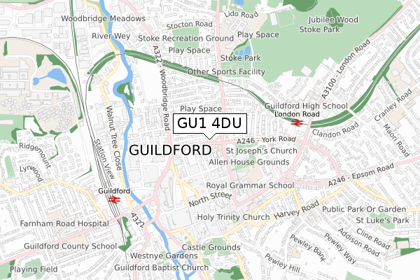 GU1 4DU map - small scale - OS Open Zoomstack (Ordnance Survey)