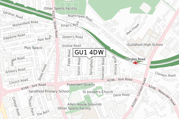 GU1 4DW map - large scale - OS Open Zoomstack (Ordnance Survey)