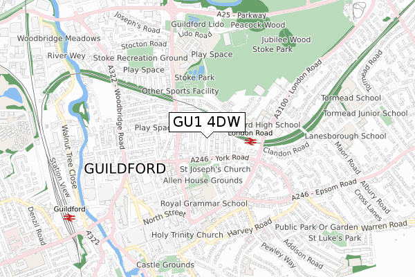 GU1 4DW map - small scale - OS Open Zoomstack (Ordnance Survey)