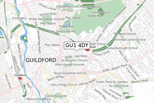 GU1 4DY map - small scale - OS Open Zoomstack (Ordnance Survey)